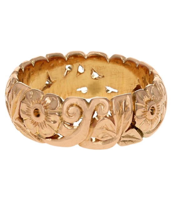 Etched Floral Band in Yellow Gold